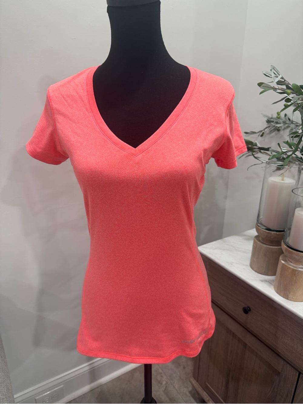 Under Armour Coral V-Neck Short Sleeve Heat Gear Tee